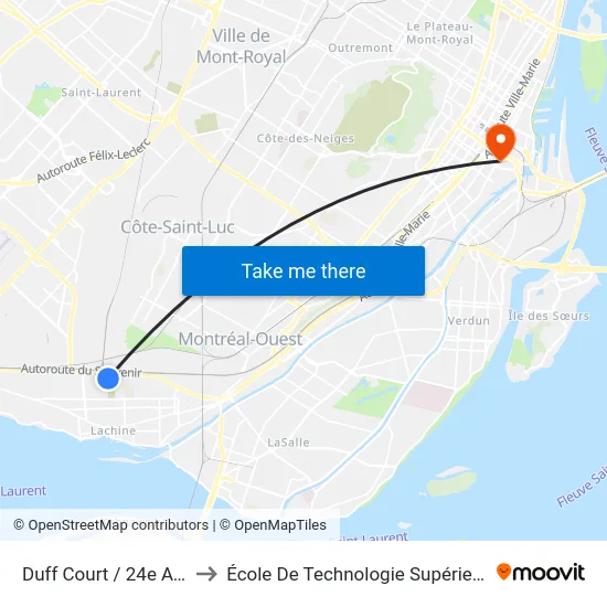 Duff Court / 24e Avenue to École De Technologie Supérieure (Éts) map