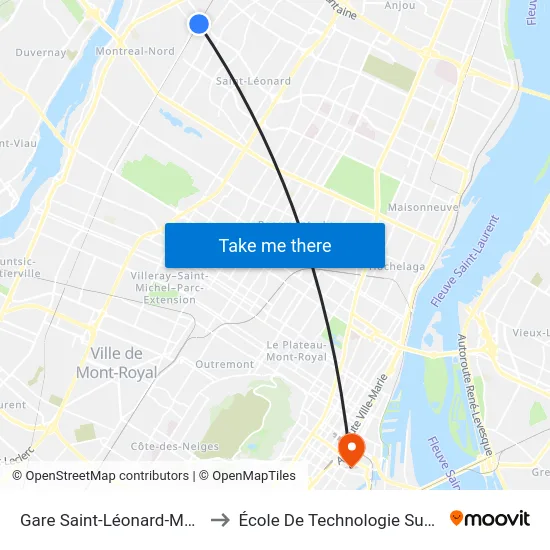 Gare Saint-Léonard-Montréal-Nord to École De Technologie Supérieure (Éts) map