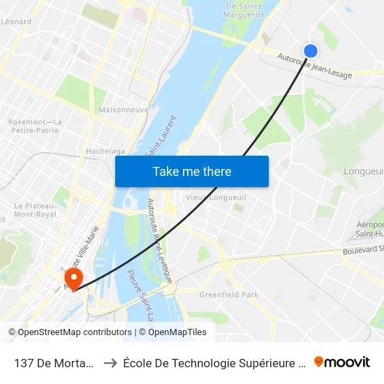 137 De Mortagne to École De Technologie Supérieure (Éts) map
