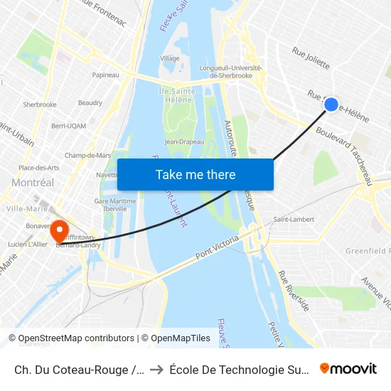 Ch. Du Coteau-Rouge / Ste-Hélène to École De Technologie Supérieure (Éts) map