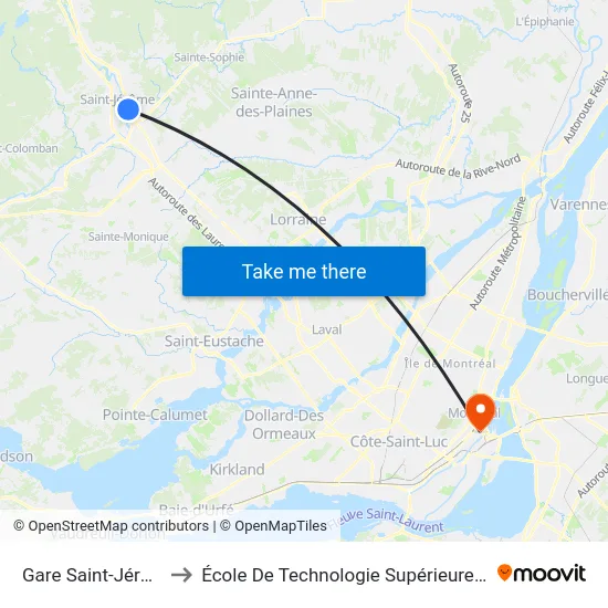 Gare Saint-Jérôme to École De Technologie Supérieure (Éts) map