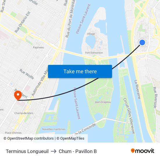 Terminus Longueuil to Chum - Pavillon B map