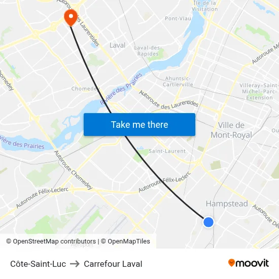 Côte-Saint-Luc to Carrefour Laval map