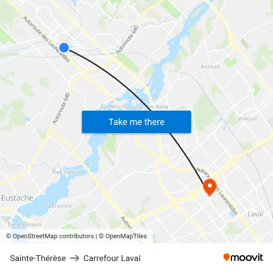 Sainte-Thérèse to Carrefour Laval map