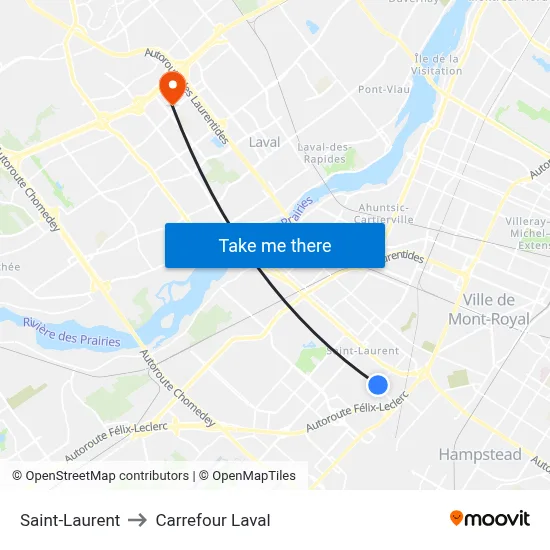 Saint-Laurent to Carrefour Laval map