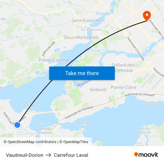 Vaudreuil-Dorion to Carrefour Laval map
