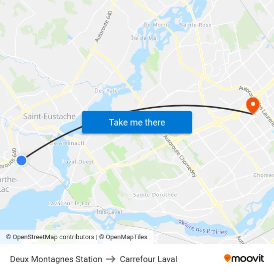 Deux Montagnes Station to Carrefour Laval map