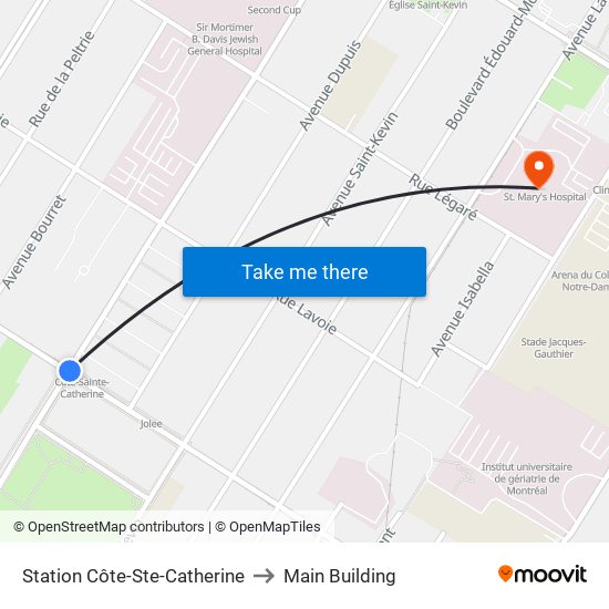 Station Côte-Ste-Catherine to Main Building map