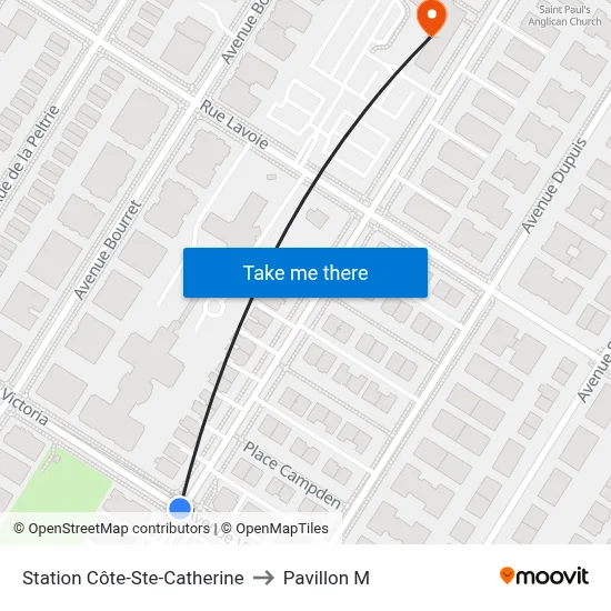 Station Côte-Ste-Catherine to Pavillon M map
