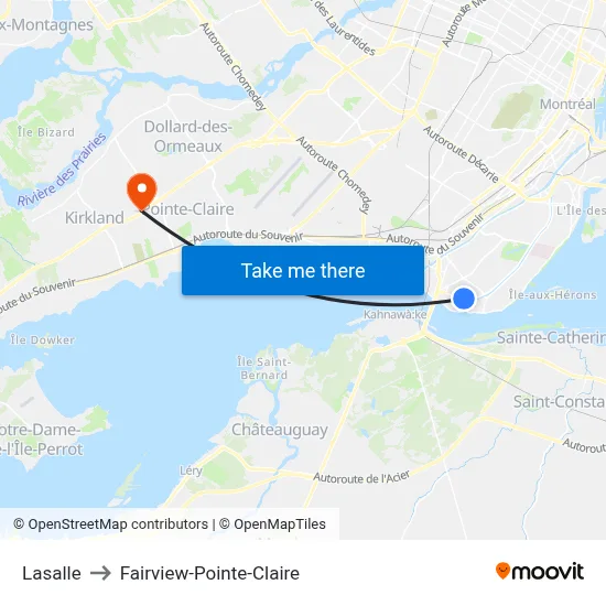 Lasalle to Fairview-Pointe-Claire map
