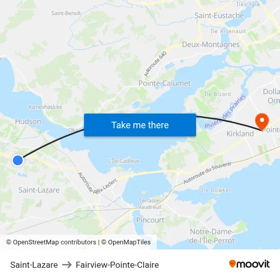 Saint-Lazare to Fairview-Pointe-Claire map