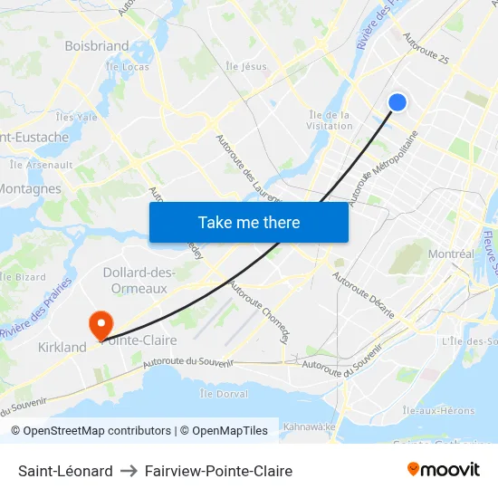 Saint-Léonard to Fairview-Pointe-Claire map