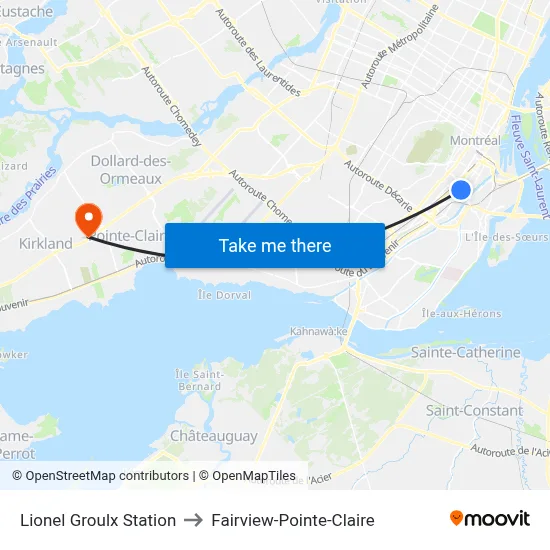 Lionel Groulx Station to Fairview-Pointe-Claire map
