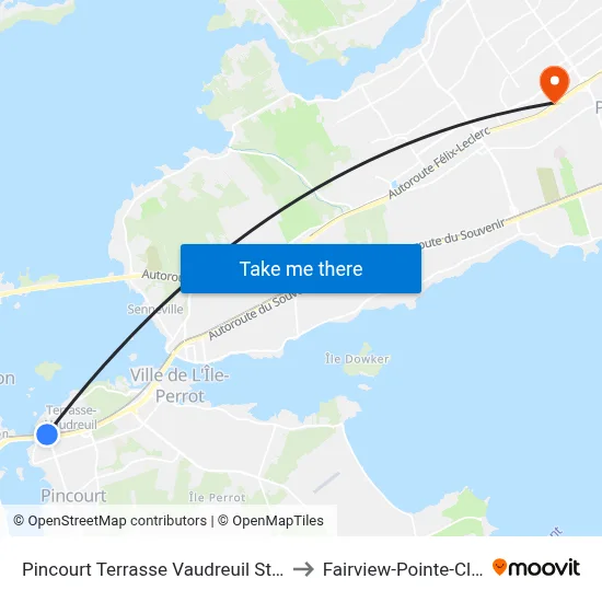 Pincourt Terrasse Vaudreuil Station to Fairview-Pointe-Claire map