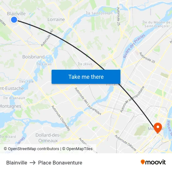 Blainville to Place Bonaventure map
