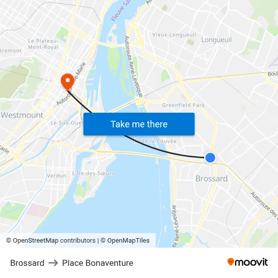 Brossard to Place Bonaventure map