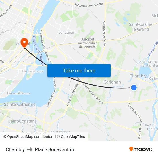 Chambly to Place Bonaventure map