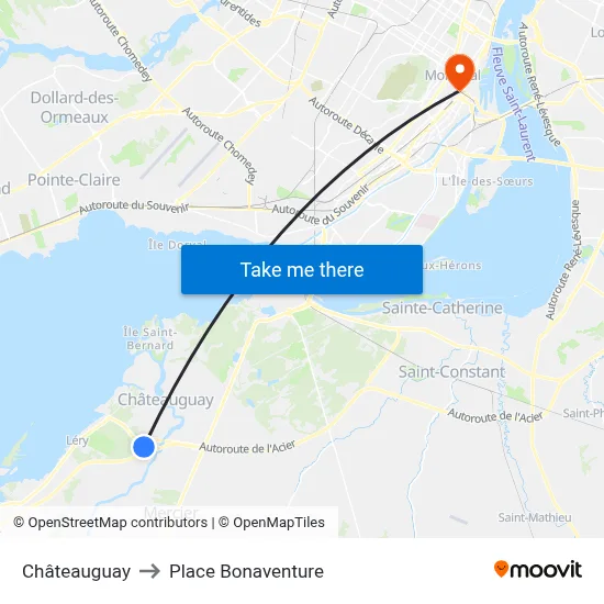 Châteauguay to Place Bonaventure map
