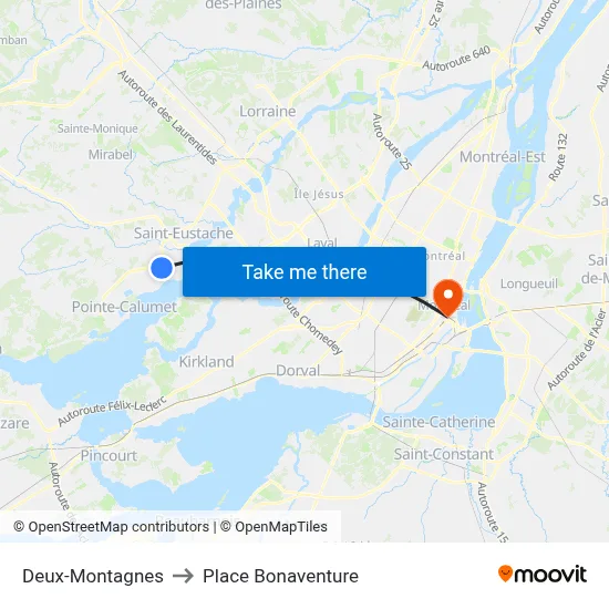 Deux-Montagnes to Place Bonaventure map