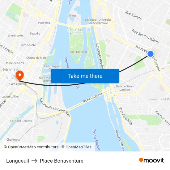 Longueuil to Place Bonaventure map