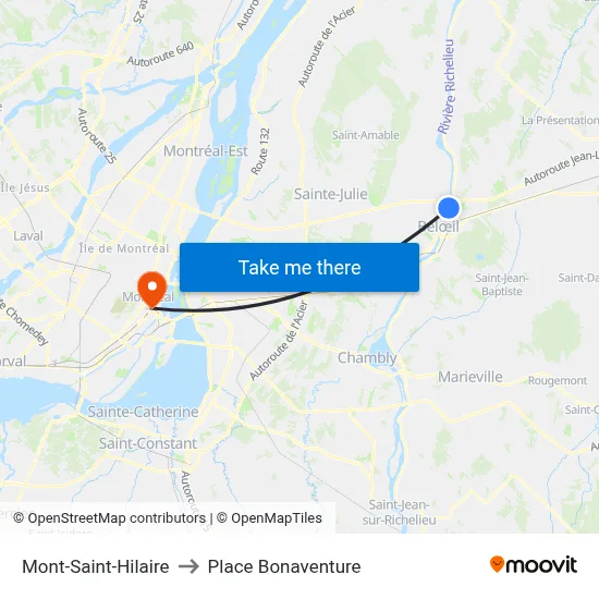 Mont-Saint-Hilaire to Place Bonaventure map
