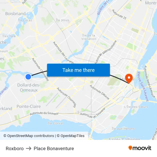 Roxboro to Place Bonaventure map