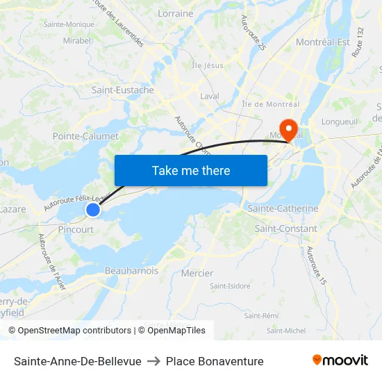 Sainte-Anne-De-Bellevue to Place Bonaventure map