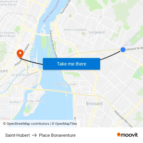 Saint-Hubert to Place Bonaventure map