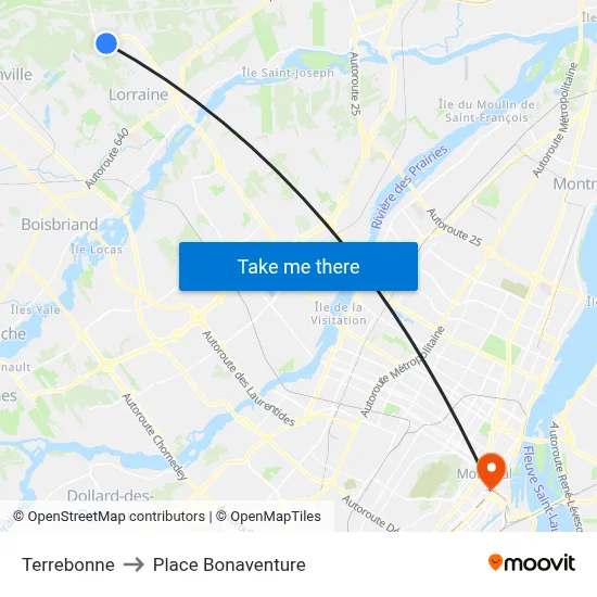 Terrebonne to Place Bonaventure map