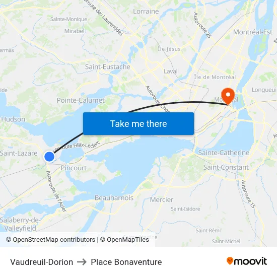 Vaudreuil-Dorion to Place Bonaventure map
