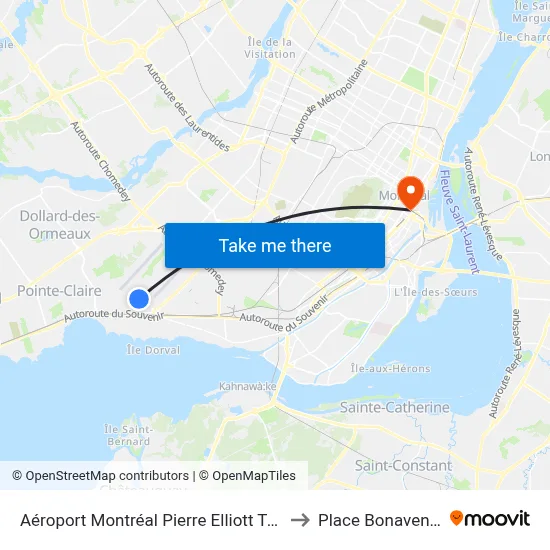 Aéroport Montréal Pierre Elliott Trudeau to Place Bonaventure map