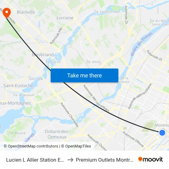 Lucien L Allier Station Exo to Premium Outlets Montreal map