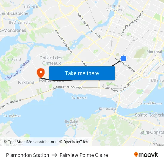 Plamondon Station to Fairview Pointe Claire map