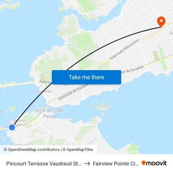 Pincourt Terrasse Vaudreuil Station to Fairview Pointe Claire map