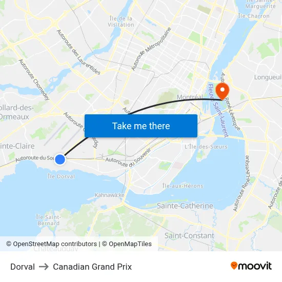 Dorval to Canadian Grand Prix map