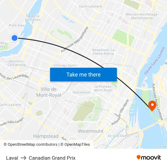 Laval to Canadian Grand Prix map
