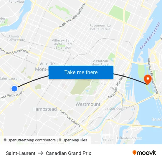Saint-Laurent to Canadian Grand Prix map
