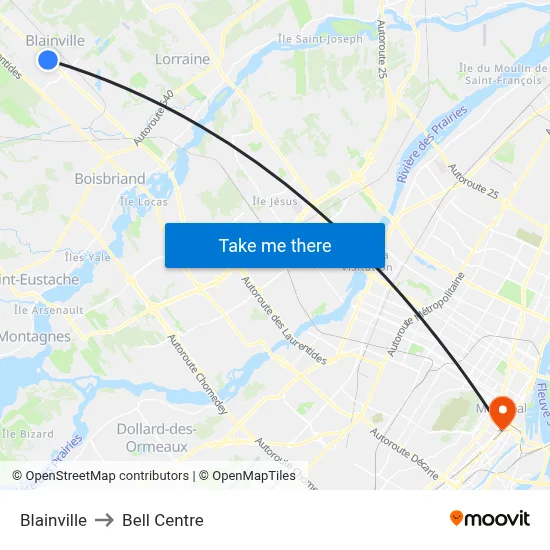 Blainville to Bell Centre map