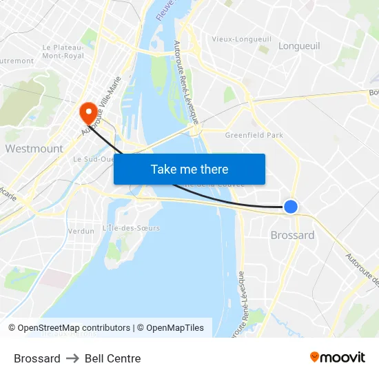 Brossard to Bell Centre map