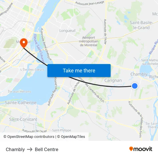 Chambly to Bell Centre map