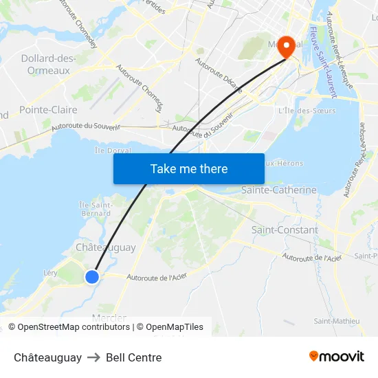 Châteauguay to Bell Centre map