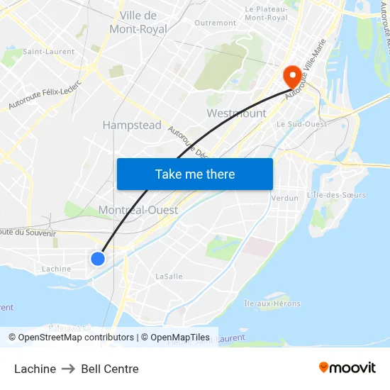Lachine to Bell Centre map