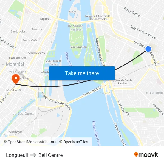 Longueuil to Bell Centre map