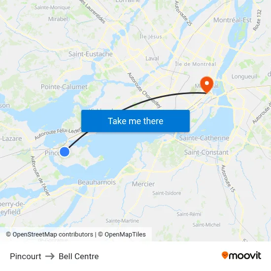 Pincourt to Bell Centre map