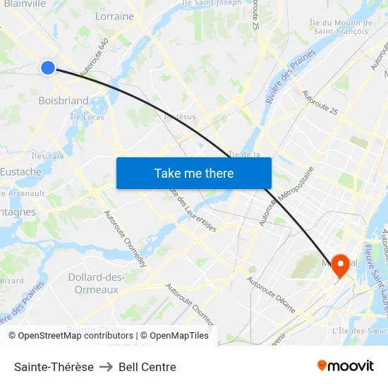 Sainte-Thérèse to Bell Centre map