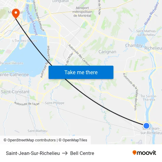 Saint-Jean-Sur-Richelieu to Bell Centre map
