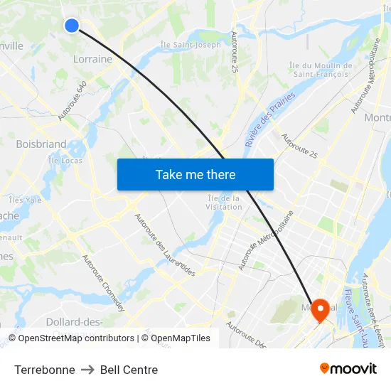Terrebonne to Bell Centre map