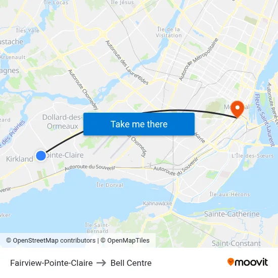 Fairview-Pointe-Claire to Bell Centre map