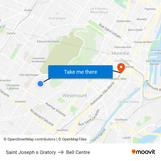 Saint Joseph s Oratory to Bell Centre map