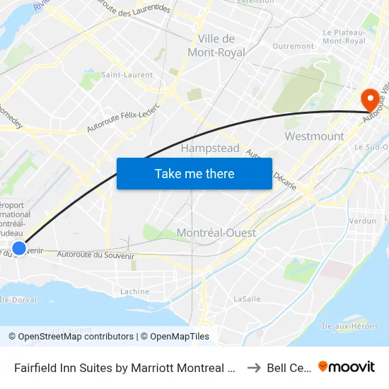 Fairfield Inn Suites by Marriott Montreal Airport Dorval to Bell Centre map